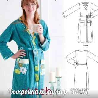 Женский халат с запахом, поясом и накладными карманами, XS-XL
