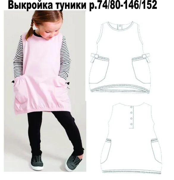Комплект викрійок у стилі фемілулук: туніки для мами та доньки (р XS – XL та 74/80 – 146/152)