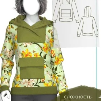 Выкройка женской толстовки размеры 40-68 Россия