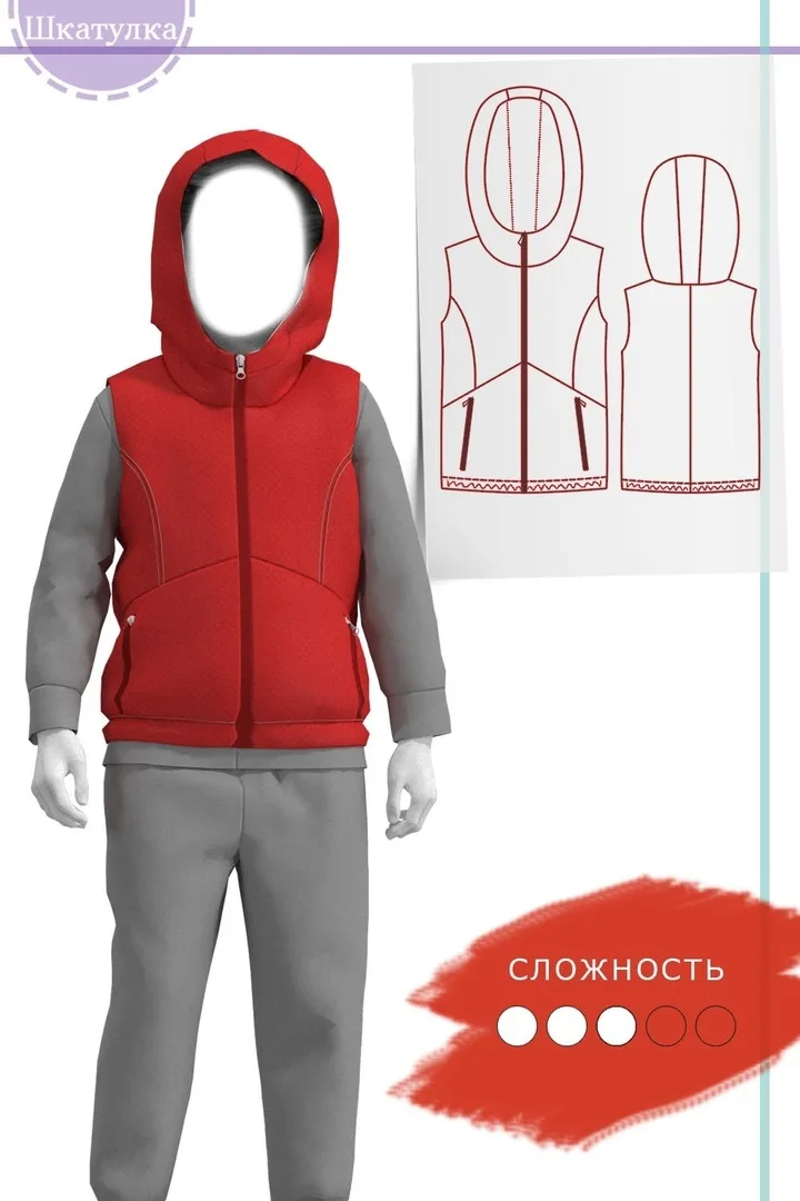 Выкройка детского утепленного жилета с рельефами р. 98-164