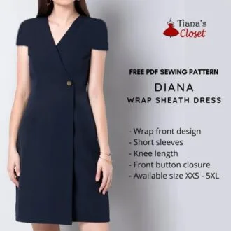 Платье-футляр «Diana» с запахом и застежкой на одну пуговицу, размеры XXS-5XL