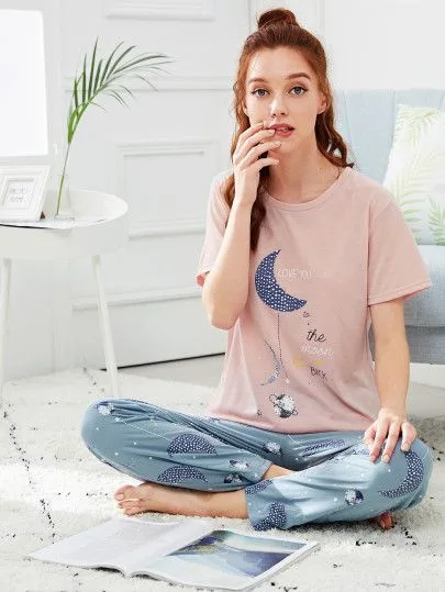 Женская трикотажная пижама: футболка и штаны (XS-XL) — лист 6