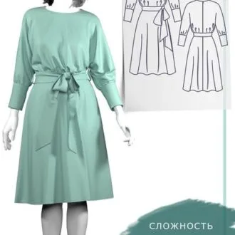 Платье с цельнокроеным рукавом и поясом (44,56 и 68 российские)