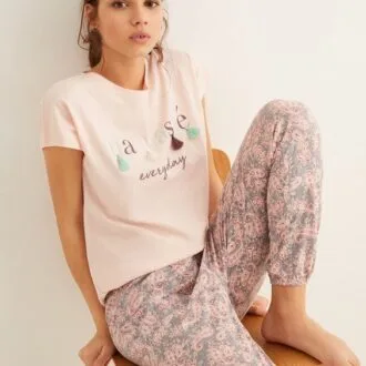 Женская трикотажная пижама: футболка и штаны (XS-XL)