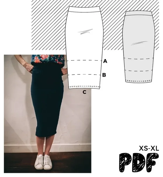 Узкая трикотажная юбка-карандаш миди, XS-XL — лист 1