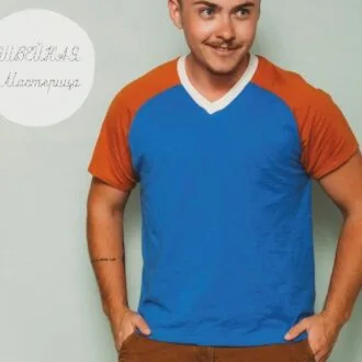 Мужская футболка с V- образной горловиной (XS-4XL)