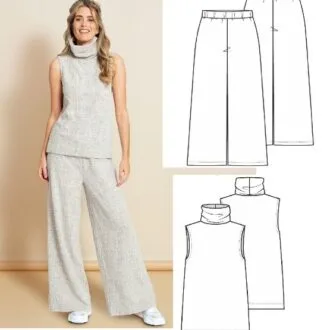 Женские брюки и топ с воротником гольф (XXS-XXL)