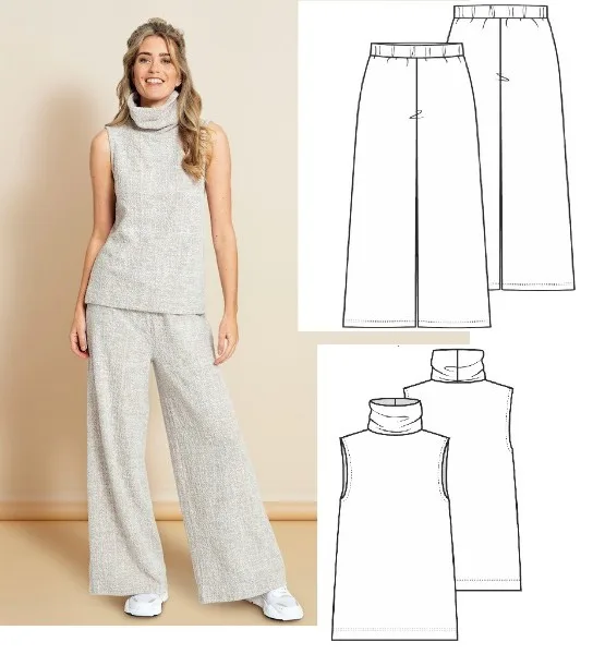 Женские брюки и топ с воротником гольф (XXS-XXL) — лист 1