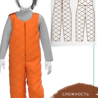 Детский утепленный полукомбинезон с центральной молнией, рост 92-164