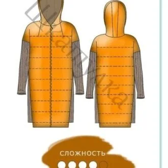 Женское комбинированное стёганое пальто с капюшоном