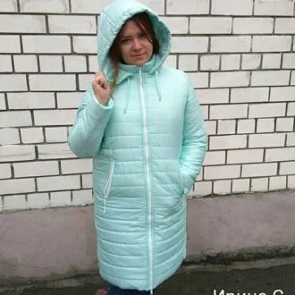 Удлинённый стёганый пуховик с капюшоном, размеры 34-50 евро