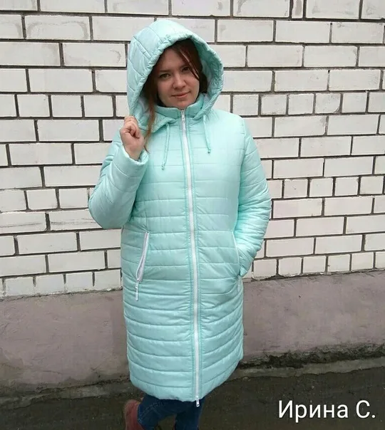 Удлинённый стёганый пуховик с капюшоном, размеры 34-50 евро — лист 1