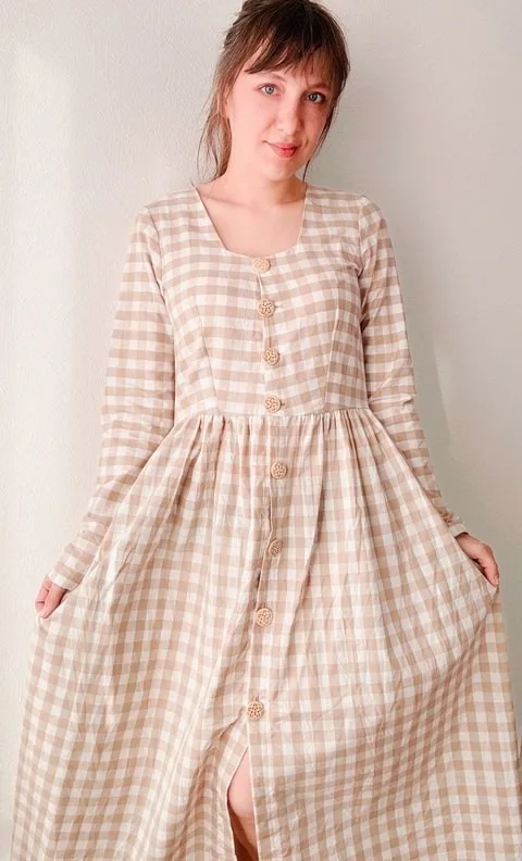 Льняное платье макси на пуговицах, XS-6XL
