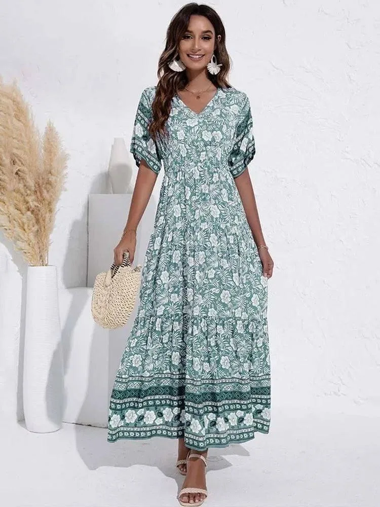 Женское платье макси с V-вырезом, XS-4XL